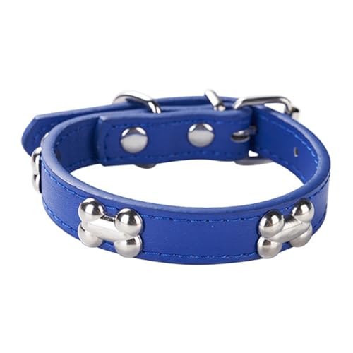 Aotusoa Verstellbar Hundehalsband aus Gepolstert PU-Leder mit Knochenapplikationen Klassische Bequem Halsbänder für Welpen & Kleine Mittel Große Hunde (Dunkelblau, M) von aotusoa