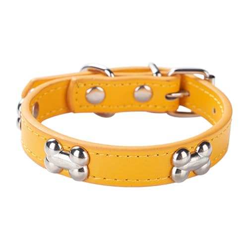 Aotusoa Verstellbar Hundehalsband aus Gepolstert PU-Leder mit Knochenapplikationen Klassische Bequem Halsbänder für Welpen & Kleine Mittel Große Hunde (Golden, M) von aotusoa
