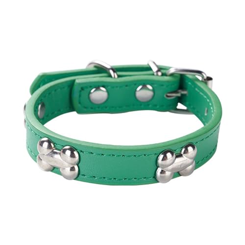 Aotusoa Verstellbar Hundehalsband aus Gepolstert PU-Leder mit Knochenapplikationen Klassische Bequem Halsbänder für Welpen & Kleine Mittel Große Hunde (Grün, S) von aotusoa
