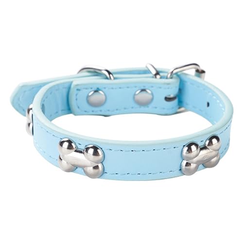 Aotusoa Verstellbar Hundehalsband aus Gepolstert PU-Leder mit Knochenapplikationen Klassische Bequem Halsbänder für Welpen & Kleine Mittel Große Hunde (Hellblau, L) von aotusoa