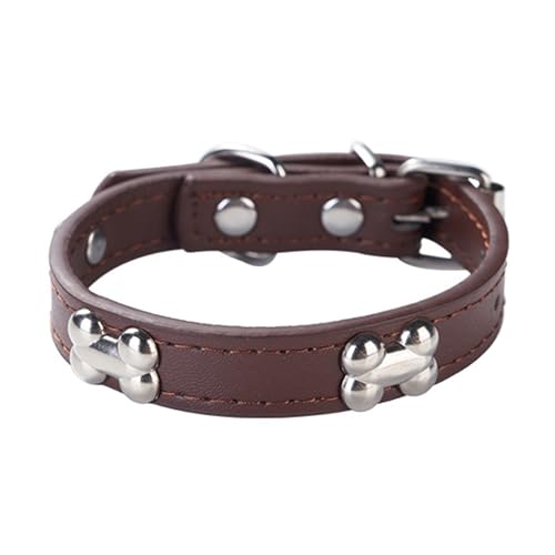 Aotusoa Verstellbar Hundehalsband aus Gepolstert PU-Leder mit Knochenapplikationen Klassische Bequem Halsbänder für Welpen & Kleine Mittel Große Hunde (Kaffeebraun, M) von aotusoa