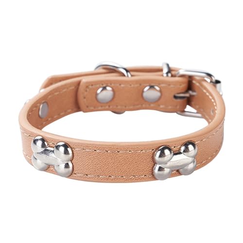 Aotusoa Verstellbar Hundehalsband aus Gepolstert PU-Leder mit Knochenapplikationen Klassische Bequem Halsbänder für Welpen & Kleine Mittel Große Hunde (Khaki, M) von aotusoa