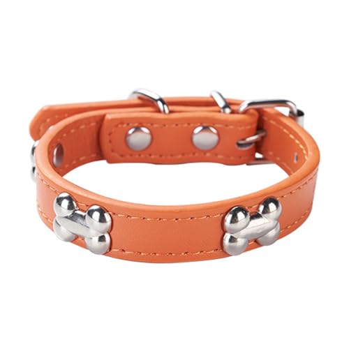 Aotusoa Verstellbar Hundehalsband aus Gepolstert PU-Leder mit Knochenapplikationen Klassische Bequem Halsbänder für Welpen & Kleine Mittel Große Hunde (Orange, S) von aotusoa