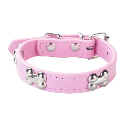 Aotusoa Verstellbar Hundehalsband aus Gepolstert PU-Leder mit Knochenapplikationen Klassische Bequem Halsbänder für Welpen & Kleine Mittel Große Hunde (Pink, M) von aotusoa