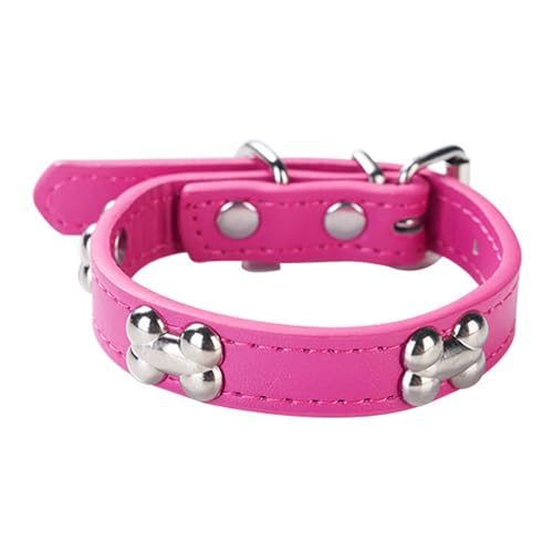 Aotusoa Verstellbar Hundehalsband aus Gepolstert PU-Leder mit Knochenapplikationen Klassische Bequem Halsbänder für Welpen & Kleine Mittel Große Hunde (Rosa, L) von aotusoa