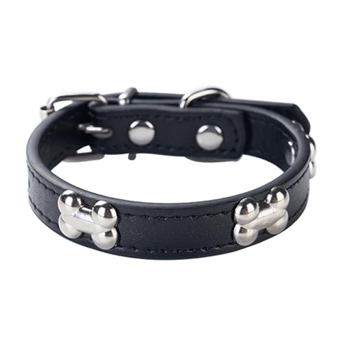 Aotusoa Verstellbar Hundehalsband aus Gepolstert PU-Leder mit Knochenapplikationen Klassische Bequem Halsbänder für Welpen & Kleine Mittel Große Hunde (Schwarz, S) von aotusoa