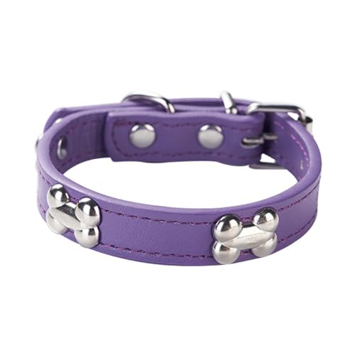 Aotusoa Verstellbar Hundehalsband aus Gepolstert PU-Leder mit Knochenapplikationen Klassische Bequem Halsbänder für Welpen & Kleine Mittel Große Hunde (Violett, M) von aotusoa