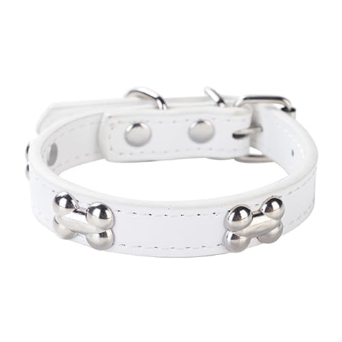 Aotusoa Verstellbar Hundehalsband aus Gepolstert PU-Leder mit Knochenapplikationen Klassische Bequem Halsbänder für Welpen & Kleine Mittel Große Hunde (Weiß, L) von aotusoa