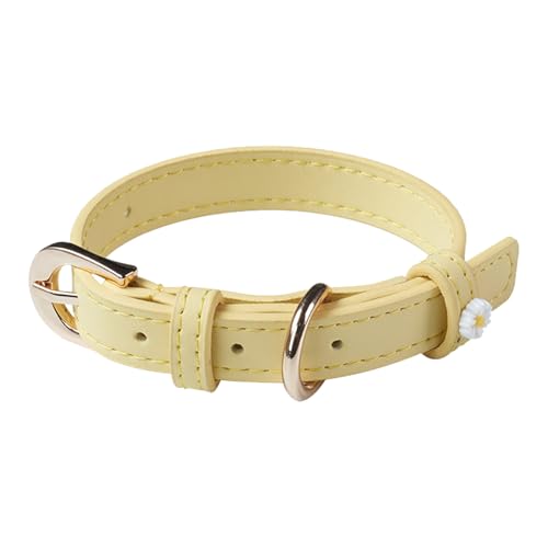 Aotusoa Verstellbar Tierhalsband aus Gepolstert PU-Leder & 5-Loch Schnalle mit Gänseblümchen Klassische Bequem Halsbänder für Hasutier Katzen Kleine Mittel Große Hunde Hundehalsband (Hellgelb) von aotusoa