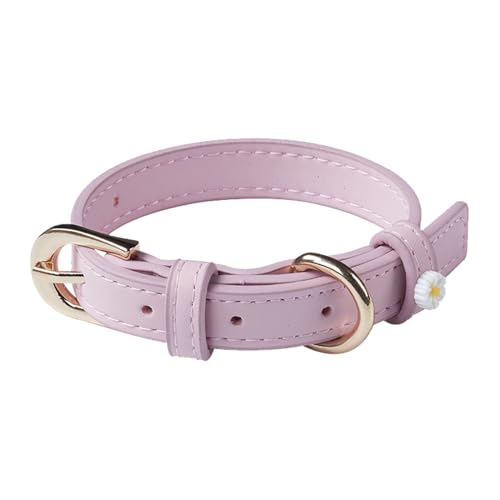 Aotusoa Verstellbar Tierhalsband aus Gepolstert PU-Leder & 5-Loch Schnalle mit Gänseblümchen Klassische Bequem Halsbänder für Hasutier Katzen Kleine Mittel Große Hunde Hundehalsband (Lilarosa​) von aotusoa