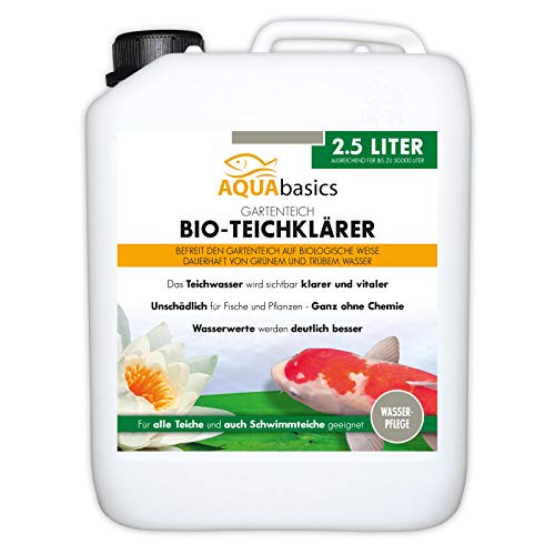 AQUAbasics Gartenteich Bio-Teichklärer für kristallklares Wasser ohne Chemie - befreit den Teich von grünem und trübem Teichwasser, natürlicher Teich-Klärer, Größe:2.5 Liter von aquabasics