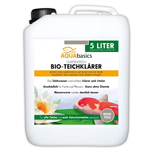 AQUAbasics Gartenteich Bio-Teichklärer für kristallklares Wasser ohne Chemie - befreit den Teich von grünem und trübem Teichwasser, natürlicher Teich-Klärer, Größe:5 Liter von aquabasics