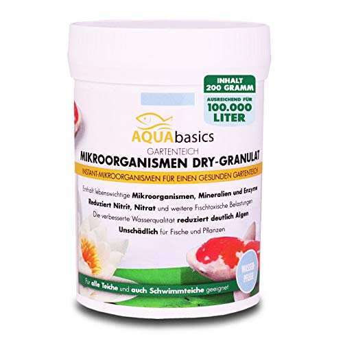 AQUAbasics Gartenteich Mikroorganismen Dry-Granulat mit hochkonzentrierten Mikroorganismen, Mineralien und Enzymen für klares und gesundes Teichwasser, Größe:200 g von aquabasics