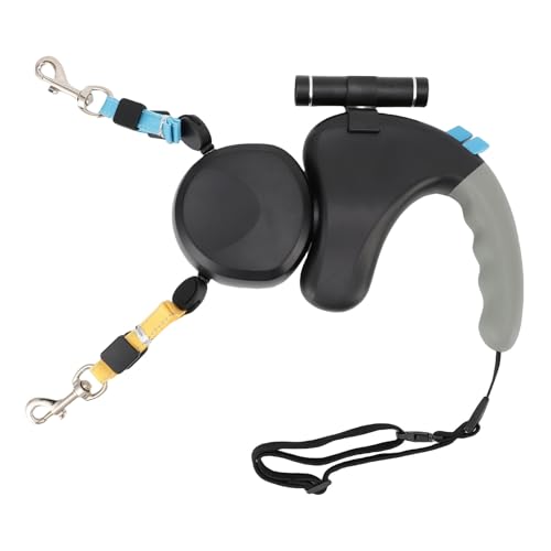 2 Hund Retacable Lash 360 ° Rotation Doppelköpfige Hundeleine mit LED -Licht 3 Meter für Gewicht <22,7 Kg / 50 Lb Geeignet (Black) von aqxreight