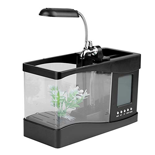 Aquarium Mini-Aquarium USB Wiederaufladbar Aquarium Multifunktionales USB Wiederaufladbares Mini-Aquarium Aquarium mit Uhrfunktion LED-Licht (Black) von aqxreight