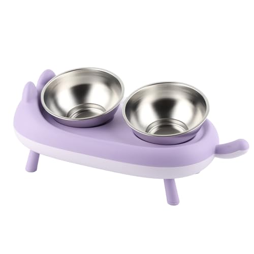 Doppelschale Haustierverfütung Färbung Stahl Erhöhte Katzenhundschüssel 15 Grad Geneigte Nahrung (Purple) von aqxreight