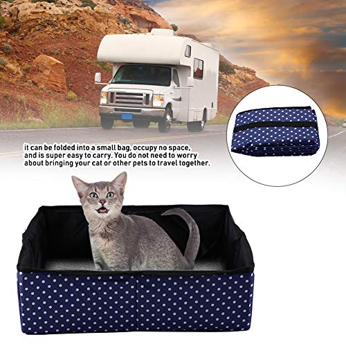 Katze Zusammenklappbarer Katzentoilette Haustierstreu Pan Outdoor Faltbar für Reisen (Dunkelblaue Punkte) von aqxreight
