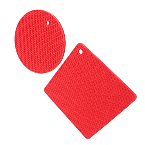 aqxreight 5 PCs 2 Runde 3 Silikonmatten Multipurpose Heiße Pads für Heiße Geschirrtische Grad mit oder Hoher Silikon -Mathemat -Topf Matmultipurpose Padssilicon Topfhalter Matssilicon Matten (Rot) von aqxreight