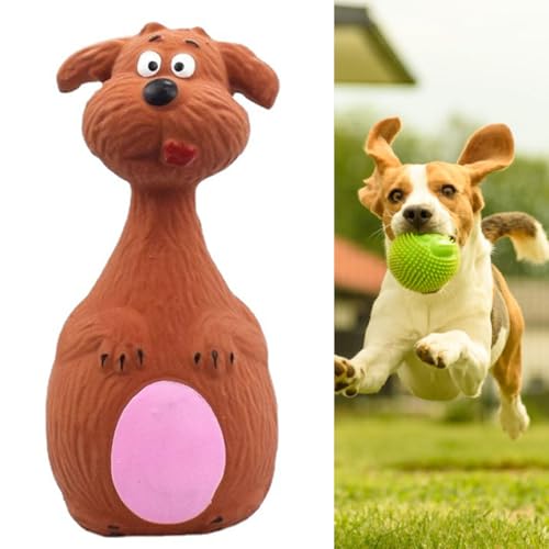 aqxreight Cartoon Latex Hundekauspielzeug mit Squeaker-Interaktives Bissbestandes Weiches Spielzeug für Welpen und Hunde, Lustige Braune Hundendesign für und Zähnereinigung (Brauner Hund) von aqxreight
