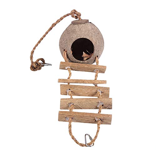 aqxreight Coconut Shell Bird für Papageien mit Seilleiter Zwei Größenoptionen (Typ 1) von aqxreight