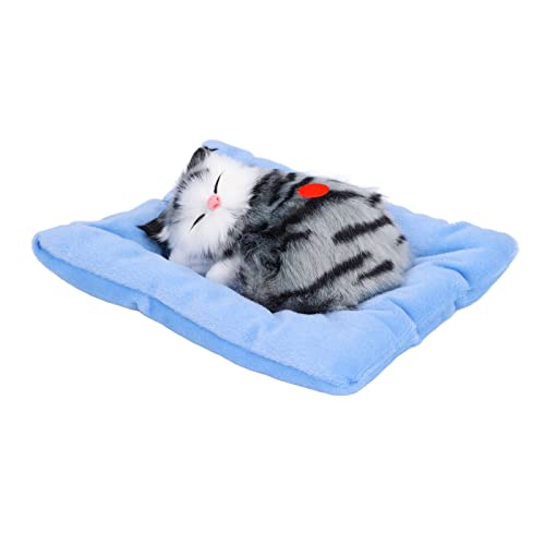 aqxreight Gefälschte Katzen Schlafkätzchen Puppenspielzeugsimulation Schlafkatze auf Pad Interaktives Haustierspielzeug mit Schall Aktives Kohlenstoff und Weißer Katzenform (Aktivkohlegraue Katze) von aqxreight