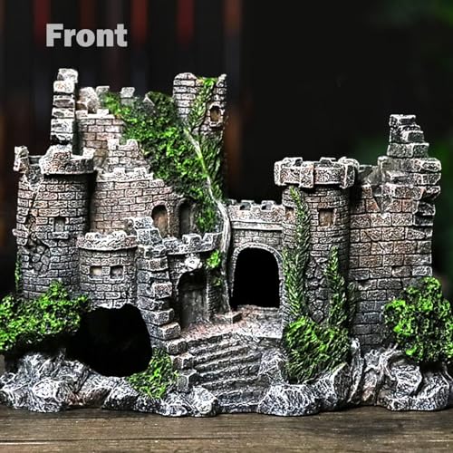 aqxreight Harz Aquarium Ancient Castle Dekoration Aquarium Höhle Architektur Dekoration Layout und Verschönerung Ornament Safe für Süßwasser- und Salzwasserfischtanks von aqxreight