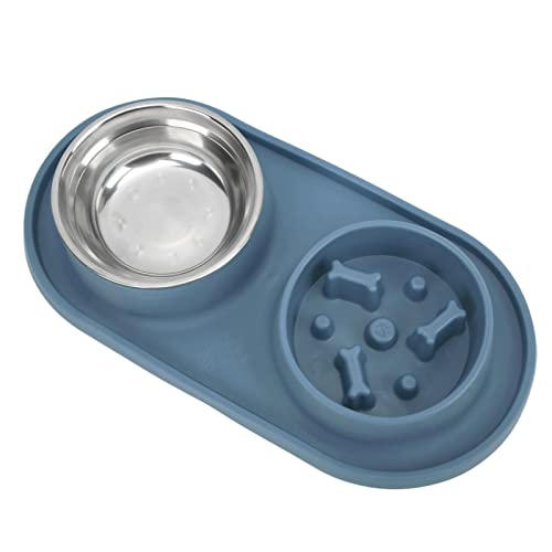 aqxreight Haustiernahrung und Schalen Entfernbare Doppelschalen mit Nicht -Slip -Silikonmatte für Hunde und Katzen (Blue) von aqxreight