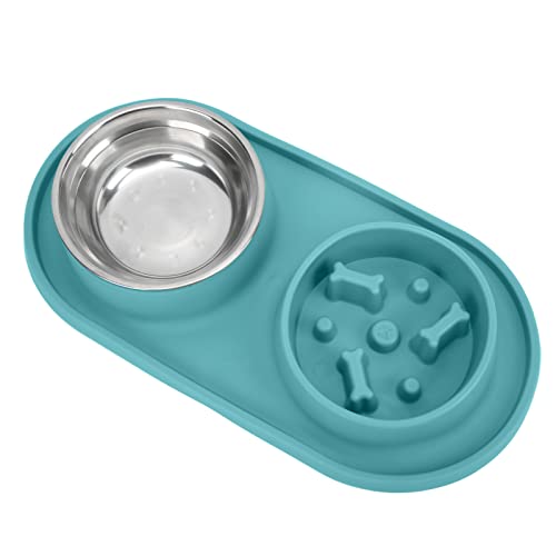 aqxreight Haustiernahrung und Schalen Entfernbare Doppelschalen mit Nicht -Slip -Silikonmatte für Hunde und Katzen (Green) von aqxreight