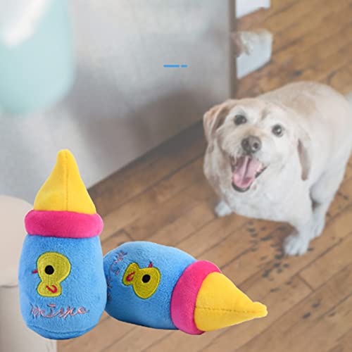 aqxreight Hundeplüschspielzeugmilchflasche Biss Lange Langeweile Weiche Haustierhundhund Quietsches Plüschspielzeug für Innenguss Im Freien Rose Rot (Blue) von aqxreight
