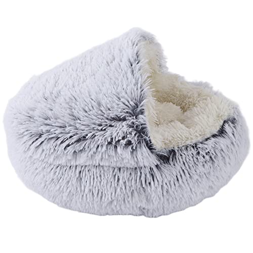 aqxreight Runde Katzenbett Weiche Bequeme Plüsch Sicheres Erwärmen Rund Katzenhundkissen Bett für Kleine Haustiere Sanftgrau (Plüsch, grau) von aqxreight