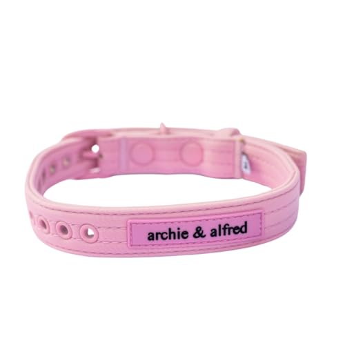 Strapazierfähiges, verstellbares Hundehalsband, geruchsdicht und leicht zu reinigen, aus bequemem Stoff und Metallbeschlägen, archie & alfred (Größe S, Rosa) von archie & alfred