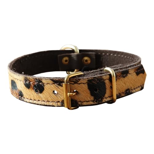 Hundehalsband mit Leopardenmuster in edlem Fell Look mit goldenen Beschlägen (L (37-43cm)) von ardor & sparks