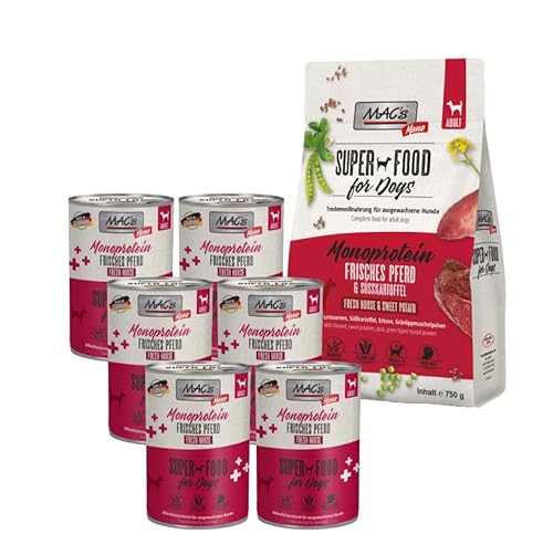 MACs Hundefutter Pferd 6x400g Nassfutter & 1x750g Trockenfutter | Getreidefrei | Monoprotein Pferd | Hoher Fleischanteil | Für Allergiker & Ausschlussdiät | Natürliche Zutaten von arelf