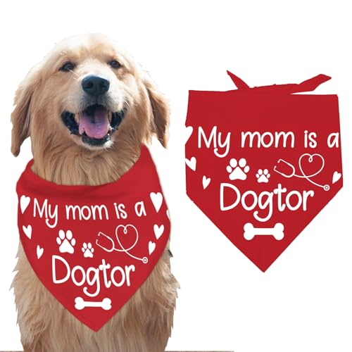 arricraft 1 Stück Haustier Hundehalstuch Rotes Dreieckiges Haustier Halstuch Aus Baumwolle Mit Der Aufschrift „My Mom is A Dogtor“ Und Den Pfoten Waschbar Zubehör Häuptling Für Große Hunde von arricraft