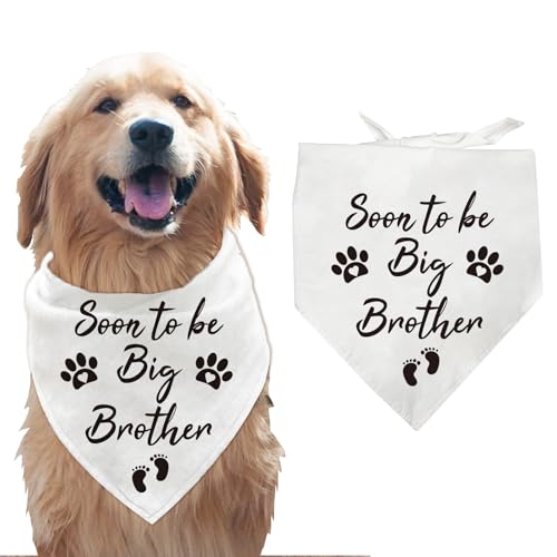 arricraft 1 Stück Haustier Hundehalstuch Weißes Dreieckiges Haustier Bandana Aus Baumwolle Mit Der Aufschrift „Bald Wird Großer Bruder“ Und Pfoten Waschbarer Schal Lätzchen Zubehör Chief von arricraft