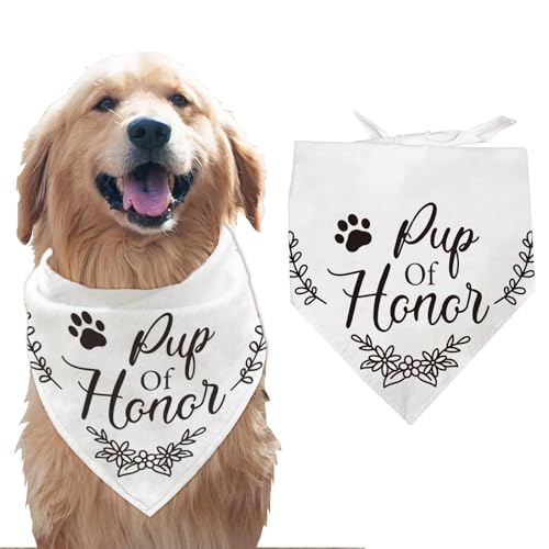 arricraft 1 Stück Haustier Hundehalstuch Weißes Dreieckiges Haustier Bandana Aus Baumwolle Mit Der Aufschrift „Pup of Honor“ Und Einem Blumenkreis. Waschbarer Schal Lätzchen Bedrucktes Zubehör von arricraft