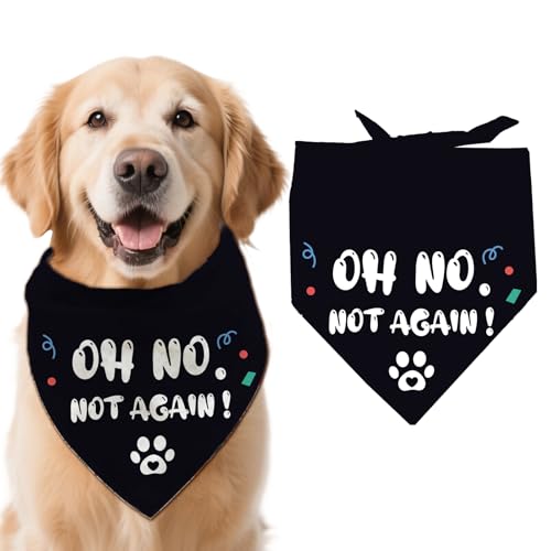 arricraft 1 Stück Lustiges Hundehalstuch 78x39cm (30.7x15.35 Zoll) „Oh No Not Again“ Worte Dreieckig Verstellbar Bequem Haustier Lätzchen Waschbar Baumwollschal Halstuch Für Große Hunde von arricraft