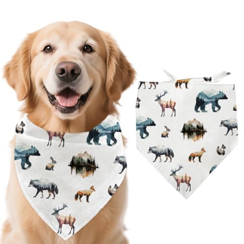 arricraft 1 x Hundehalstuch, 78 x 38 cm, natürliche Landschaft, Tiere, Dreieck, verstellbar, bequem, waschbar, Baumwollschal, Halstuch für große Hunde, Weiß von arricraft