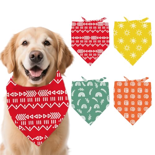 arricraft 4 Stück Boho-Polyester-Haustierhalstücher, Regenbogen-Sonnen-Hundeschal, waschbar, Dreiecksstoff, Haustierhalstücher für kleine, mittelgroße und große Katzen und Hunde, Bekleidungszubehör von arricraft