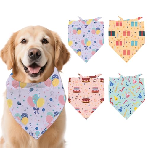 arricraft 4 Stück Polyester Halstücher Für Haustiere Hundehalstuch „Happy Birthday“ Waschbar Dreieckig Stoff Haustier Bandanas Für Kleine Mittelgroße Und Große Katzen Und Hunde Kleidungsdekoration von arricraft