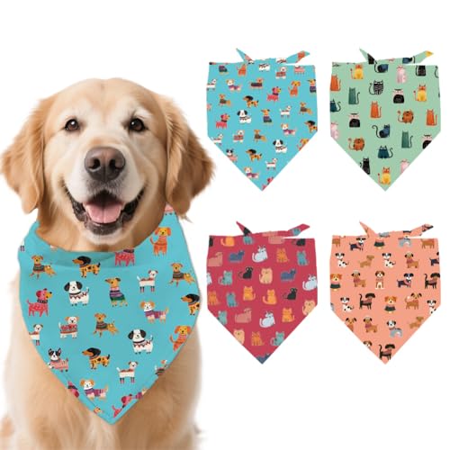 arricraft 4 Stück Polyester Halstücher Für Haustiere Hundehalstuch Mit Hunde Und Katzenmuster Waschbar Dreieckig Stoff Haustier Bandanas Für Katzen Und Hunde Kleidungszubehör 26.7x18.9(5) cm von arricraft