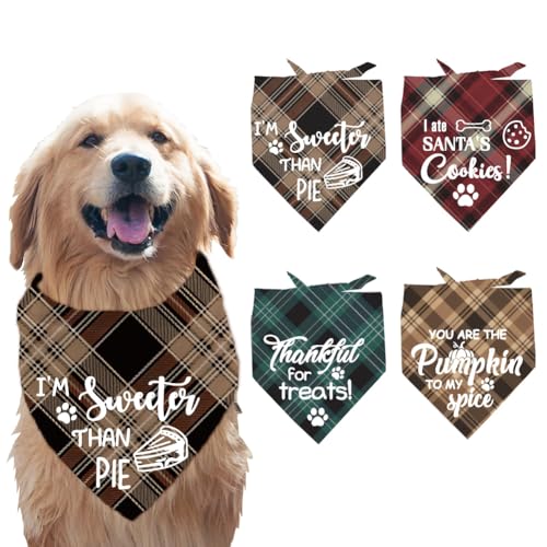 arricraft 4 Stück Polyester Halstücher Für Haustiere Hundeschal Mit Kariertem Feiertagstext Waschbarer Dreiecksstoff Haustier Bandanas Für Kleine Mittelgroße Und Hunde Kleidungszubehör von arricraft