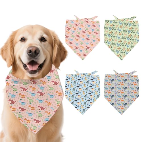 arricraft 4 Stück Polyester Haustier Bandanas, Dinosaurier Muster Hund Schal waschbar Dreieck Stoff Haustier Bandanas für kleine mittlere große Katze und Hund Kleidung Zubehör 26.7x18.9 Zoll von arricraft
