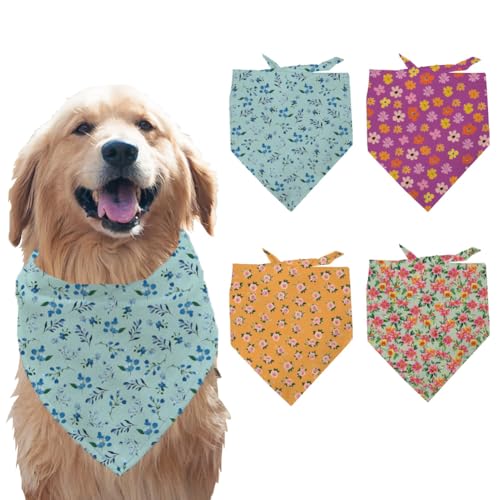 arricraft 4 Stück Polyester-Haustier-Halstuch, botanisches Blumenmuster, waschbar, Dreiecksstoff, Haustier-Bandana für kleine, mittelgroße und große Hunde und Katzen, Bekleidungszubehör, dekorativ von arricraft
