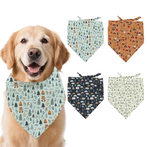 arricraft 4 Stück Polyester-Haustierhalstücher, Abenteuer, Outdoor, Wald, Camping, Hundeschal, waschbar, Dreiecksstoff, Haustierhalstücher für kleine, mittelgroße und große Katzen und Hunde von arricraft