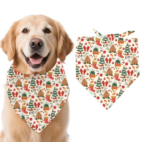 arricraft Hundehalstuch, Weihnachtsmotiv, Weihnachtsbaumsocke, Geschenk, Muster, Dreieck, verstellbar, bequem, waschbar, Baumwollschal für große Hunde, 78 x 39 cm, 1 Stück von arricraft