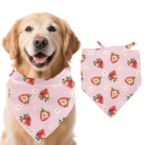 arricraft Hundehalstuch 1 Stück 78x38cm (30.7x15.35 Zoll) Rosa Erdbeerblumen Dreieck Verstellbar Bequem Haustier Lätzchen Waschbar Baumwollschal Halstuch Für Große Hunde von arricraft