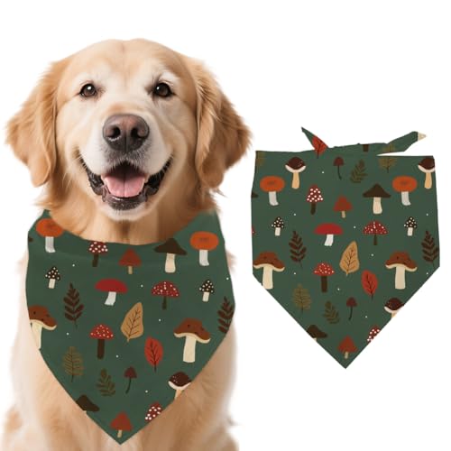 arricraft Hundehalstuch 1 Stück 78x38cm Pilz Waldland Bunte Blätter Dreieckig Verstellbar Bequem Haustier Lätzchen Waschbar Baumwollschal Halstuch Für Große Hunde von arricraft