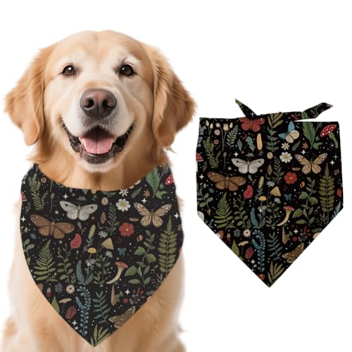 arricraft Hundehalstuch 1 Stück 78x38cm Waldmotten Farnblätter Pilze Dreieckig Verstellbar Bequem Haustier Lätzchen Waschbar Baumwollschal Halstuch Für Große Hunde von arricraft