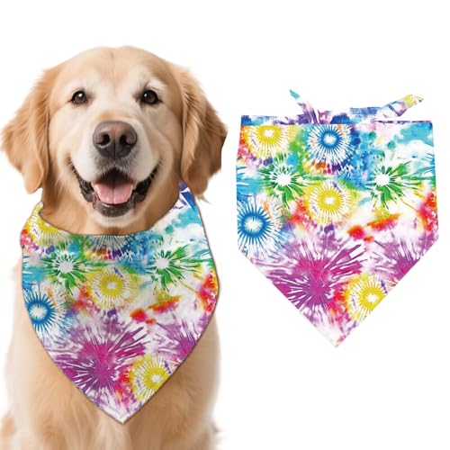 arricraft Hundehalstuch Bunt 1 Stück 78x39cm (30.7x15.35 Zoll) Batikmuster Dreieckig Verstellbar Bequem Haustier Lätzchen Waschbar Baumwollschal Halstuch Für Große Hunde von arricraft
